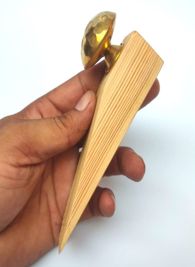 Bnospace Door Stopper Wedge with Golden Hammered Knob | Non-Slip Wooden Door Stop Protector Wedges for All Surfaces Home & Office | Eco Friendly Doorstops Pack of 1 - Image 4
